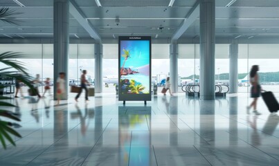 A high-quality mockup of a billboard strategically placed in the waiting area of an airport gate
