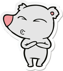 sticker of a cartoon whistling bear