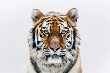 a tiger with snow on its face