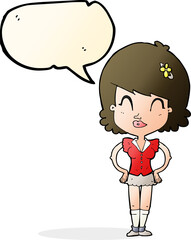 cartoon happy woman with speech bubble