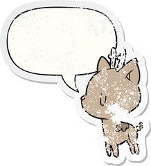 cute cartoon deer and speech bubble distressed sticker