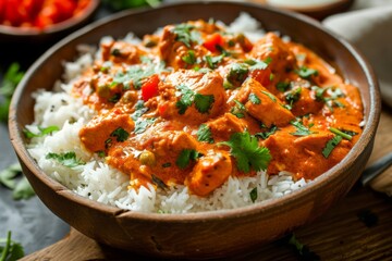 Bowl of rice and chicken curry