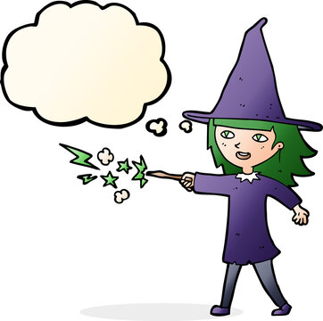 recommend clip art: cartoon witch girl casting spell with thought bubble