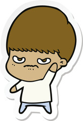 sticker of a annoyed cartoon boy