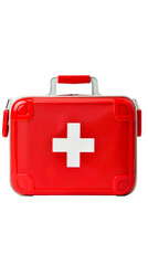 Bright Red First Aid Kit With White Cross , Transparent Background, Cut Out