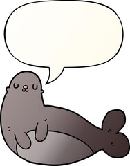 cartoon seal and speech bubble in smooth gradient style