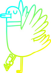 cold gradient line drawing cartoon flapping wood pigeon