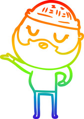 rainbow gradient line drawing cartoon man with beard