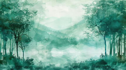 landscape in Viridian Green watercolor style
