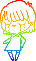 rainbow gradient line drawing cartoon woman crying