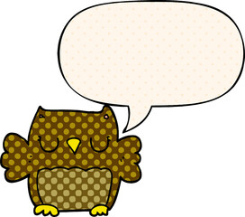 cute cartoon owl and speech bubble in comic book style