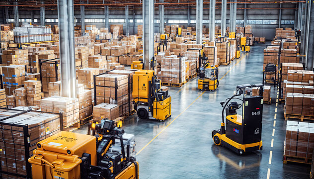 forklift in warehouse. Logistics and transportation concept.