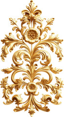 3D illustration of vintage gold ornament decoration. Classic baroque luxury carving element isolated.