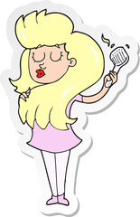 sticker of a cartoon woman brushing hair