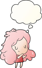 cartoon girl and thought bubble in smooth gradient style
