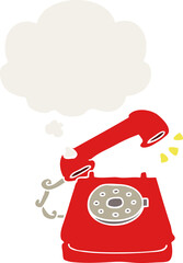 cartoon ringing telephone and thought bubble in retro style