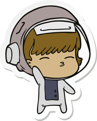 sticker of a cartoon curious astronaut waving