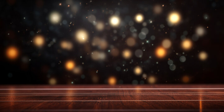 A bokeh light effect creates an abstract and dreamy starry background and display table top.