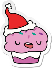 christmas sticker cartoon of kawaii cupcake