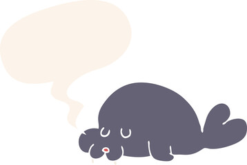 cartoon walrus and speech bubble in retro style