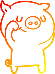 warm gradient line drawing happy cartoon pig