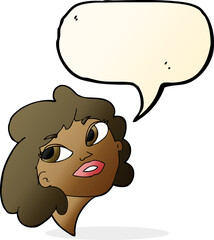 cartoon happy woman with speech bubble