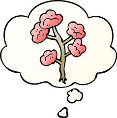 cartoon flowers and thought bubble in smooth gradient style
