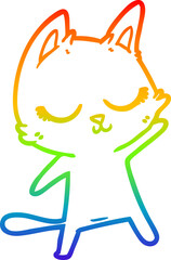 Obraz premium rainbow gradient line drawing calm cartoon cat waving