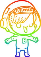 rainbow gradient line drawing cartoon astronaut woman