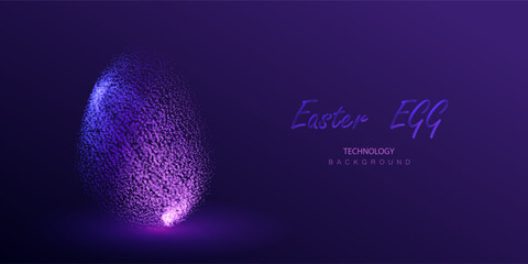 Easter glitter egg technology blurry design. Neon particles dotted future ai holiday concept. Magic icon egg glow cyber light vector. - 751447273