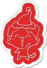 happy little dog cartoon  sticker of a wearing santa hat