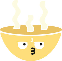 flat color retro cartoon bowl of hot soup