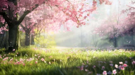 Gordijnen Cherry Tree Blossom in Spring © Left