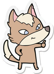sticker of a friendly cartoon wolf