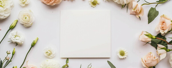 Fototapeta na wymiar Elegance in minimalism, delicate floral frame, central white space focus, serene design
