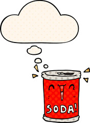 cartoon soda can and thought bubble in comic book style