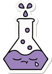 sticker of a cute cartoon science beaker