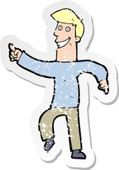 retro distressed sticker of a cartoon grinning man
