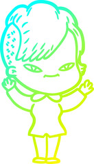 cold gradient line drawing cute cartoon girl with hipster haircut