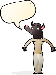 cartoon friendly werewolf woman with speech bubble