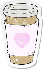 retro distressed sticker of a cartoon I love coffee cup