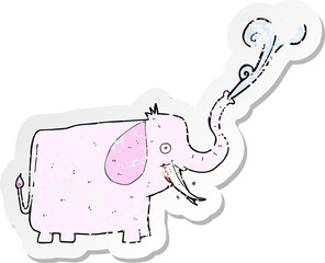 retro distressed sticker of a cartoon happy elephant