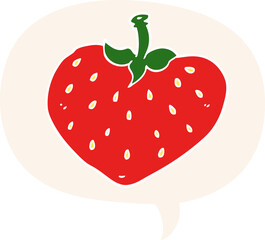 cartoon strawberry and speech bubble in retro style