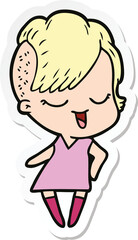 sticker of a happy cartoon girl