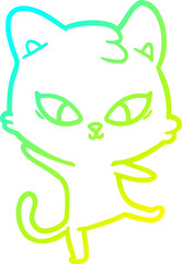 cold gradient line drawing cute cartoon cat
