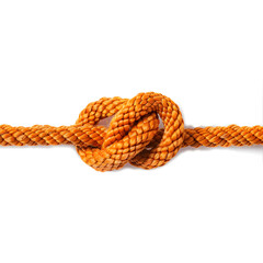 Knot on orange rope isolated on white