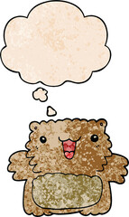 cartoon bear and thought bubble in grunge texture pattern style