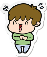 sticker of a cartoon laughing boy