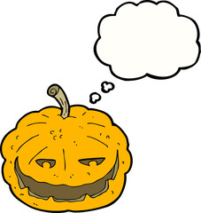 cartoon halloween pumpkin with thought bubble