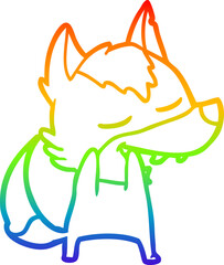 rainbow gradient line drawing cartoon wolf laughing